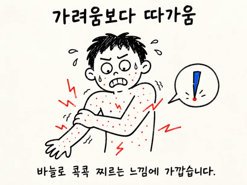 콜린성두드러기 환자분들은 증상을 설명할 때 비슷한 표현을 많이 하십니다.
