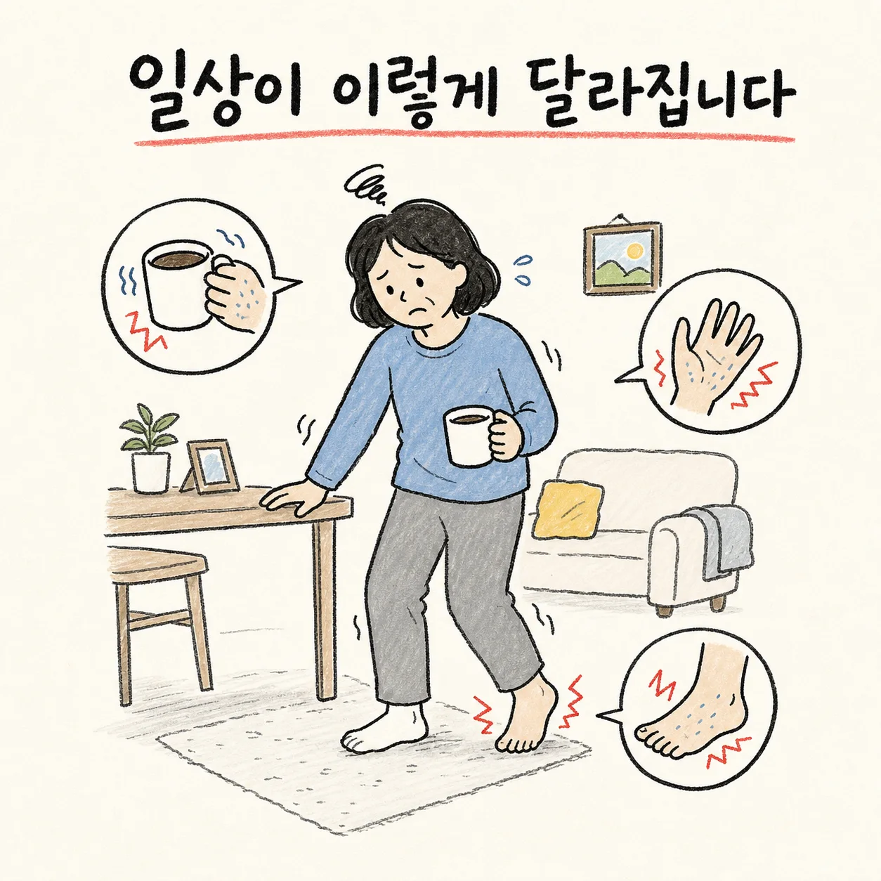 몸 지도 — 손발 말단부 저림·화끈거림 분포 표시